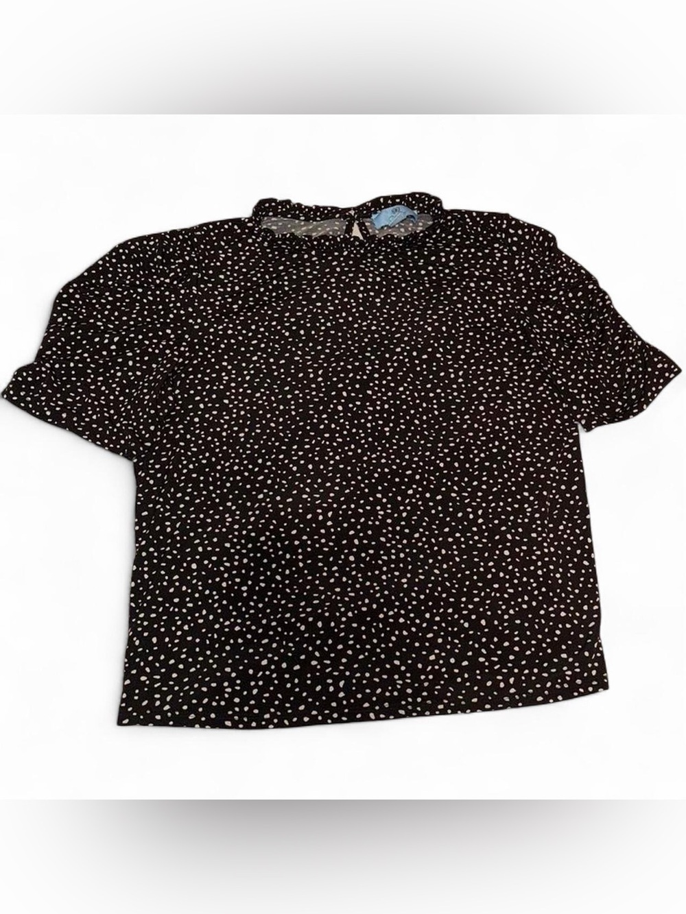 CeCe Black and White Spot Ruffle Blouse